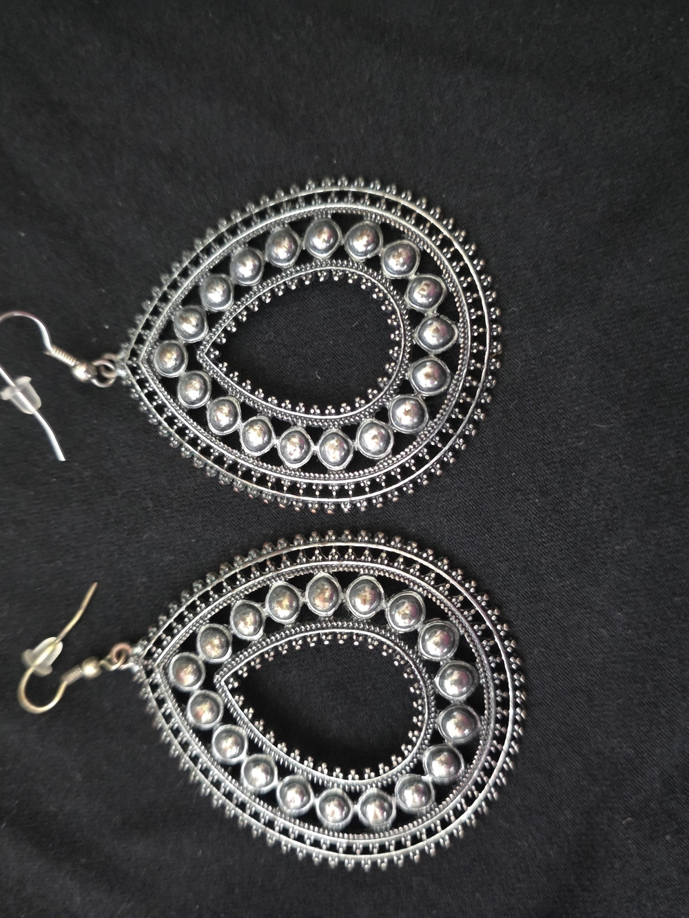 Silver Teardrop Filigree Drop Earrings - Women Jewelry
